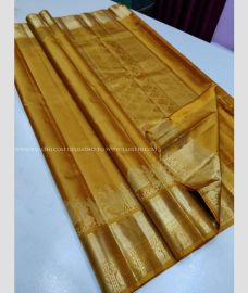 Golden Yellow Colour kanchi pattu handloom saree with Jari Border Design-KANP0007005