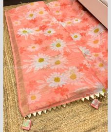 Orange color Organza sarees with printed design saree -ORGS0000527