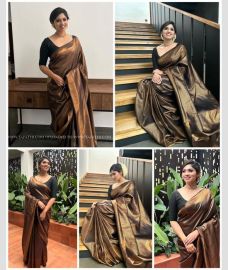 Brown and Golden color silk sarees with All over Buttas Design-SILK0001841