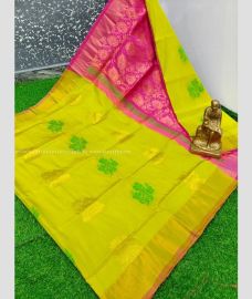 Mehendi Green and Megenta color Uppada Soft Silk handloom saree with All over Buttas Design-UPSF0002110
