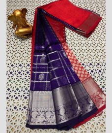 Purple Blue and Red color mangalagiri pattu sarees with all over checks and buttas design -MAGP0027419
