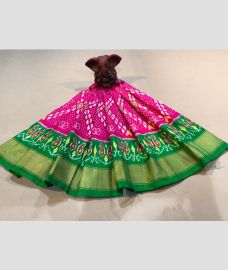 Pink and Green color Ikkat Lehengas with all over pochampally ikkat design -IKPL0028856