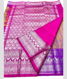 Pink and Brown color venkatagiri pattu sarees with all over buttas design -VAGP0001180