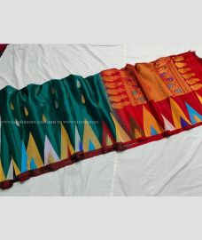 Teal and Red color gadwal pattu sarees with meenakari border design -GDWP0002018