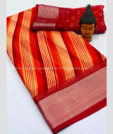 Yellow and Red color Chiffon sarees with printed design saree -CHIF0000429