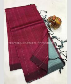 Red and Bluish Green color mangalagiri pattu handloom saree with All over Lines Design-MAGP0024288
