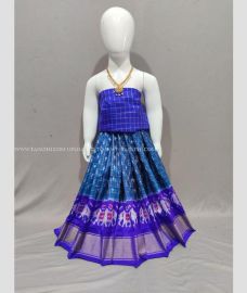 Peacock Blue Royal Blue and Pink color Ikkat Lehengas with All over Pochampally design-IKPL0000729