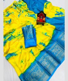 Lemon Yellow and Aqua Blue color Georgette sarees with printed design saree -GEOS0000632