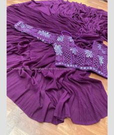 Purple colour Georgette sarees with Plain Design-GEOS0006010