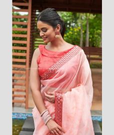 Lite Peach and Dark Peach color Organza sarees with Mirror Border Design-ORGS0001682