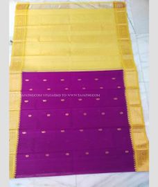 Magenta and Lemon Yellow color gadwal cotton sarees with all over buttas design -GAWT0000464