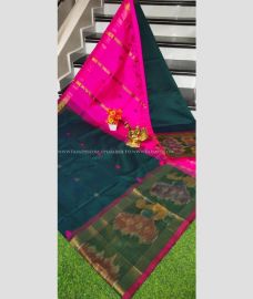 Dark Teal and Pink color Tripura Silk sarees with all over buttas design -TRPP0008756