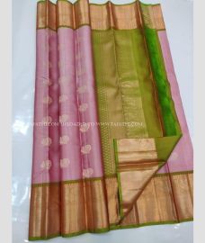 Onion Pink and Green color kanchi pattu handloom saree with Jari Border Design-KANP0006270