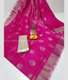 Deep Pink and Pale Silver color uppada pattu handloom saree with all over big buties saree design -UPDP0014262