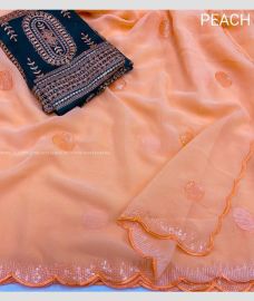 Peach color Georgette sarees with Plain Design-GEOS0003968