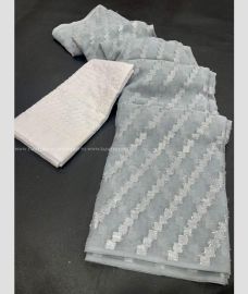 Grey and White color Chiffon sarees with Plain Design-CHIF0000815