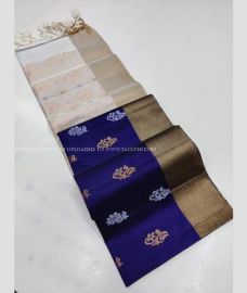 Navy Blue and Half White color soft silk kanchipuram sarees with Kaddy Border Design-KASS0000279