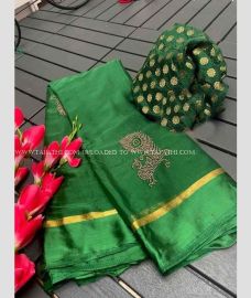 Green and Gold color Chiffon sarees with printed design saree -CHIF0000272