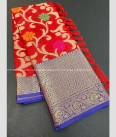 Red and Blue color Banarasi sarees with All over Work Design-BANS0000760