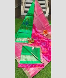 Pink and Green color Uppada Soft Silk sarees with pochampally border design -UPSF0004225