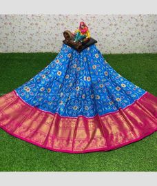 Aqua Blue and Pink color Ikkat Lehengas with all over pochamally design -IKPL0000770