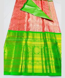 Peach and Green color kanchi Lehengas with Jari Border Design-KAPL0000067