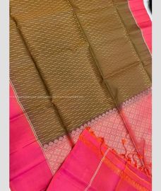 Brown and Pink color soft silk kanchipuram sarees with brocade pattern border design -KASS0001067