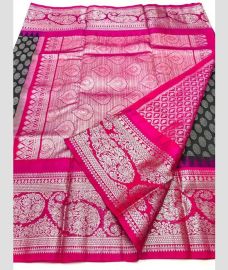 Black and Pink color venkatagiri pattu sarees with all over kalamjali design -VAGP0001138