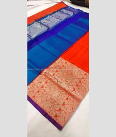 Royal Blue and Red color venkatagiri pattu handloom saree with big border saree design -VAGP0000452