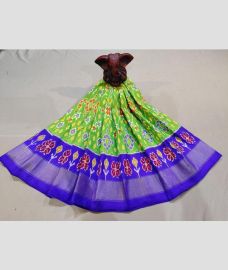 Parrot Green and Royal Blue color Ikkat Lehengas with all over pochampally ikkat design -IKPL0028859