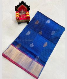 Navy Blue and Magenta color uppada pattu handloom saree with All over Buttas Design-UPDP0014110