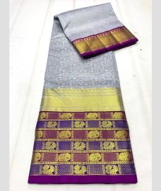 Grey and Magenta color venkatagiri pattu sarees with kuttu border design -VAGP0001188