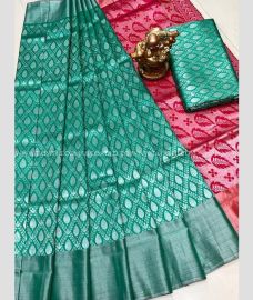 Teal and Maroon color Uppada Soft Silk handloom saree with All over Wedding design-UPSF0002096