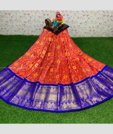 Red and Royal Blue color Ikkat Lehengas with All over Pochampally design-IKPL0000767