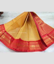 Lemon Yellow and Burgundy color gadwal cotton sarees with all over checks design -GAWT0000412