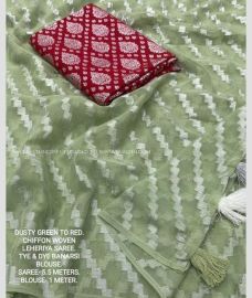 Light Green and Red color Chiffon sarees with All over Printed Design-CHIF0001295