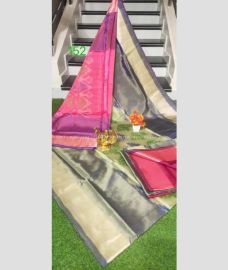 Grey and Dust Pink color Uppada Soft Silk sarees with pochampally border design -UPSF0004263