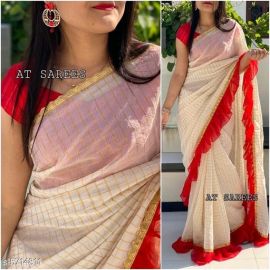 Ruffle saree work with Checks desgin