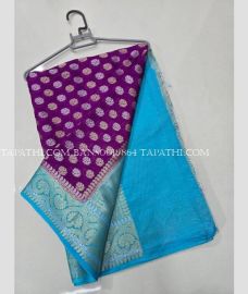 Purple and Blue banarasi sarees with All over Buttas design - BANS0019864