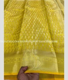 Yellow and Silver banarasi sarees with Jacquard Border design - BANS0019856