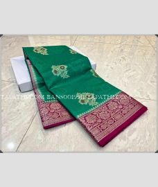 Dark Green and Pink banarasi sarees with All over Meenakari Buttas design - BANS0019911