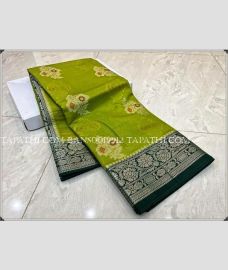 Leafy Green and Black banarasi sarees with All over Meenakari Buttas design - BANS0019912