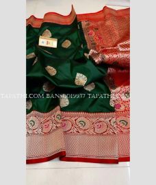Pine Green and Red banarasi sarees with All over Meenakari design - BANS0019937