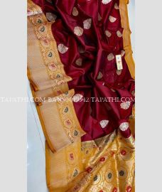 Crimson and Golden banarasi sarees with All over Meenakari design - BANS0019942