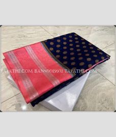 Black and Coral Pink banarasi sarees with All over Buttas design - BANS0019931