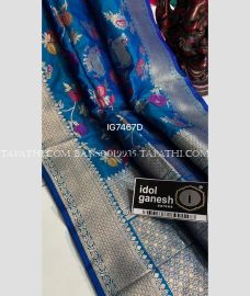 Blue and Silver banarasi sarees with All over Jari design - BANS0019935