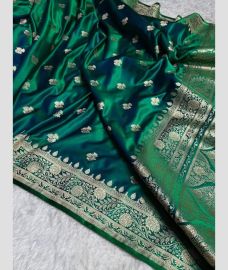 Pine Green and Cream banarasi sarees with All over Buttas design