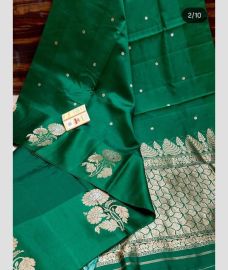 Pine Green and Silver banarasi sarees with All over Buttas design