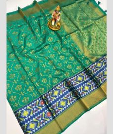Turquoise and Blue banarasi sarees with Pochampally Border design