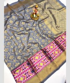 Grey and Pink banarasi sarees with Pochampally Border design